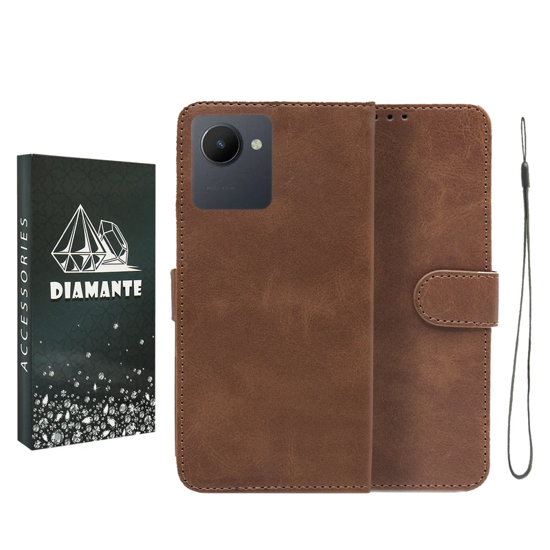 کیف کلاسوری دیامانته مدل Bandaviz Bk مناسب برای گوشی موبایل ریلمی C30s به همراه بندآویز