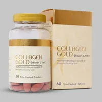 قرص کلاژن هیدرولیز شده آدریان مدل Collagen Gold با ویتامین C و بیوتین، بهبود سلامت پوست، مو و ناخن، افزایش الاستیسیته و کاهش علائم پیری، بسته 60 عددی