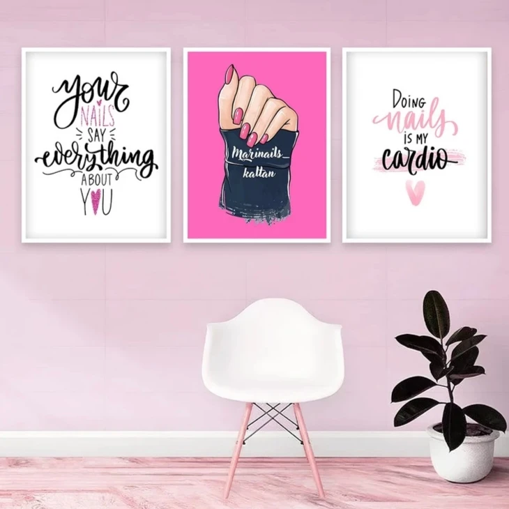 تابلو مدل طراحی سالن آرایش ناخن و مانیکور مدل W-919 مجموعه 3 عددی