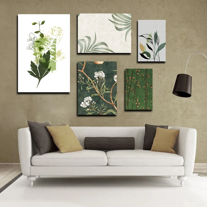 تابلو شاسی بکلیت طرح نقاشی برگ سبز مدل SH-2692 مجموعه 5 عددی