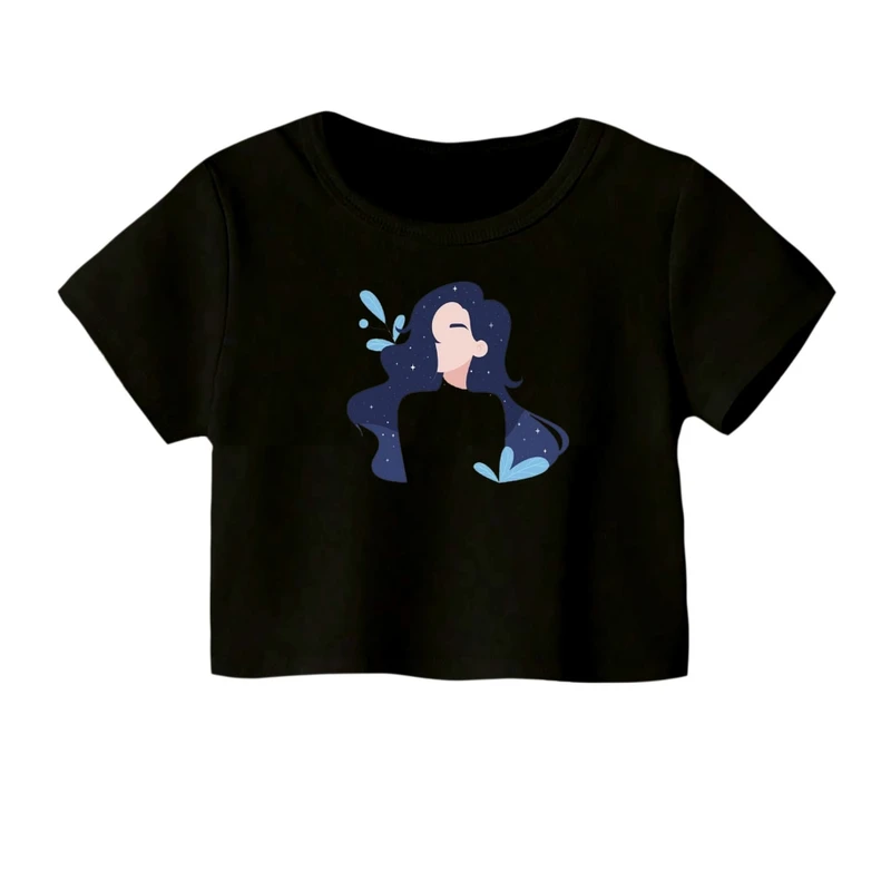 کراپ‌ تی‌شرت آستین کوتاه زنانه مدل دخترمینیمال