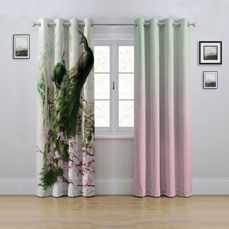 پرده مدل پانچی طرح طاووس سایز 280x145 سانتی متر
