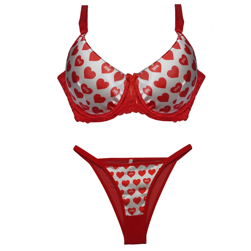 ست شورت و سوتین زنانه مدل ساتن قلب