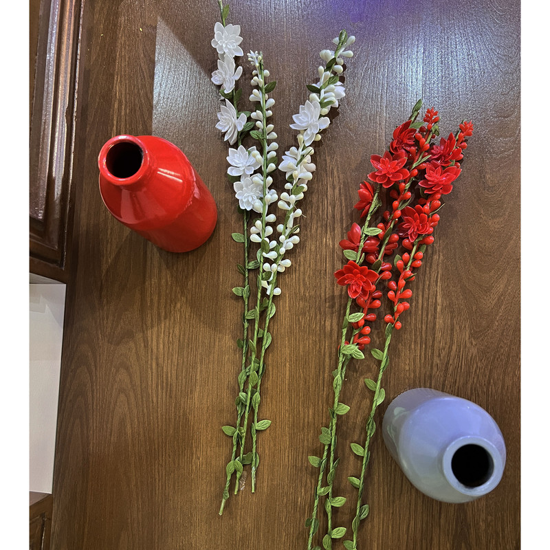 گل مصنوعی مدل شاخه ای گل و غنچه مجموعه 3 عددی