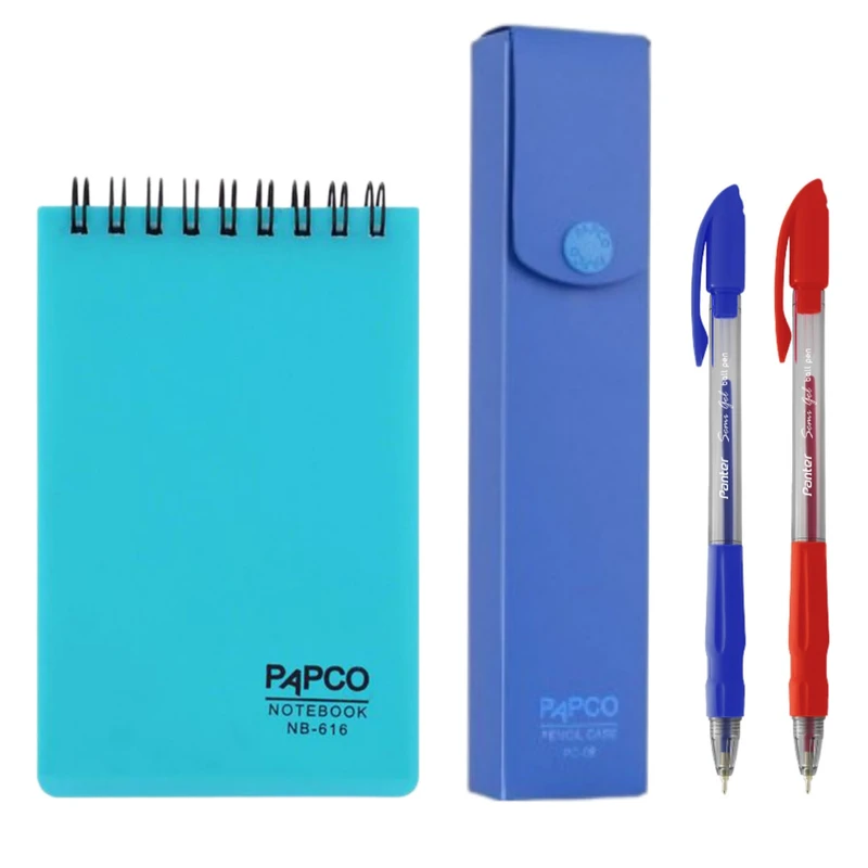  دفترچه یادداشت پاپکو کد 616-PC-08 به همراه جامدادی و خودکار بسته 4 عددی