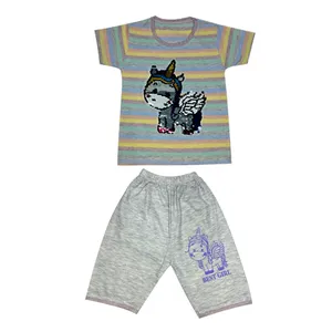 ست تی شرت آستین کوتاه و شلوارک دخترانه مدل تک شاخ کد 04