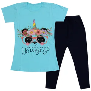 ست تی شرت و شلوار دخترانه مدل تک شاخ کد 1