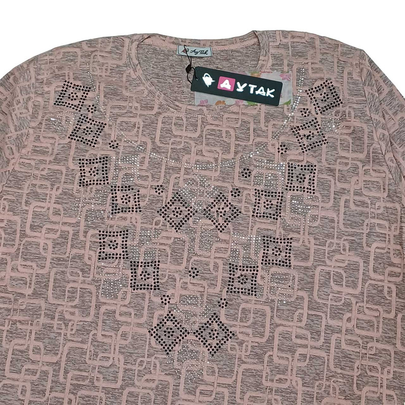 تونیک زنانه مدل یقه گرد نگین دار ژاکارد رنگ صورتی