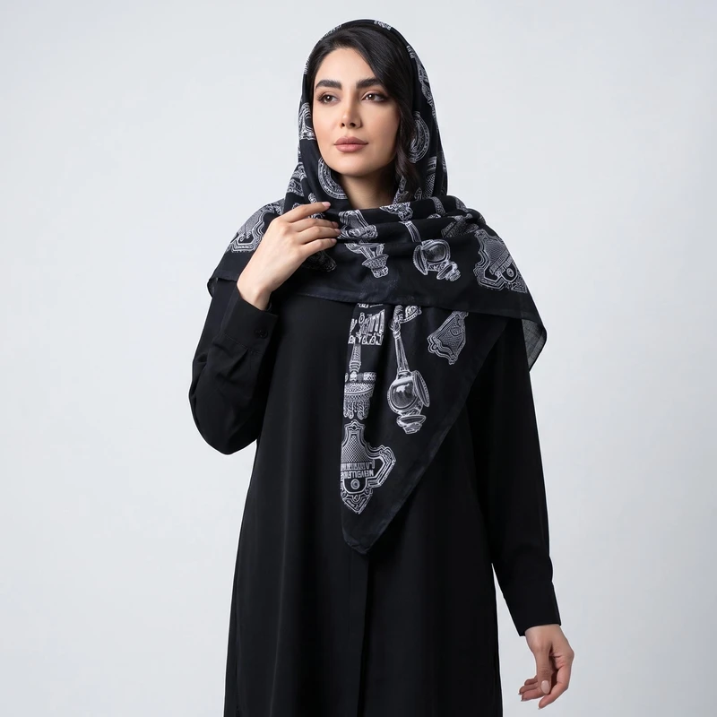 روسری زنانه مدل نخ سیا قواره بزرگ کد 10287