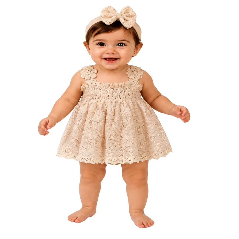پیراهن نوزادی کد A-1222 به همراه هدبند