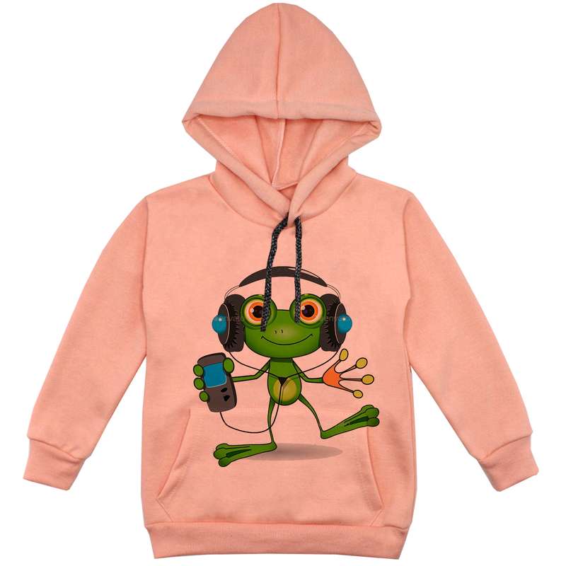 هودی پسرانه مدل قورباغه و هدفون F46 رنگ گلبهی