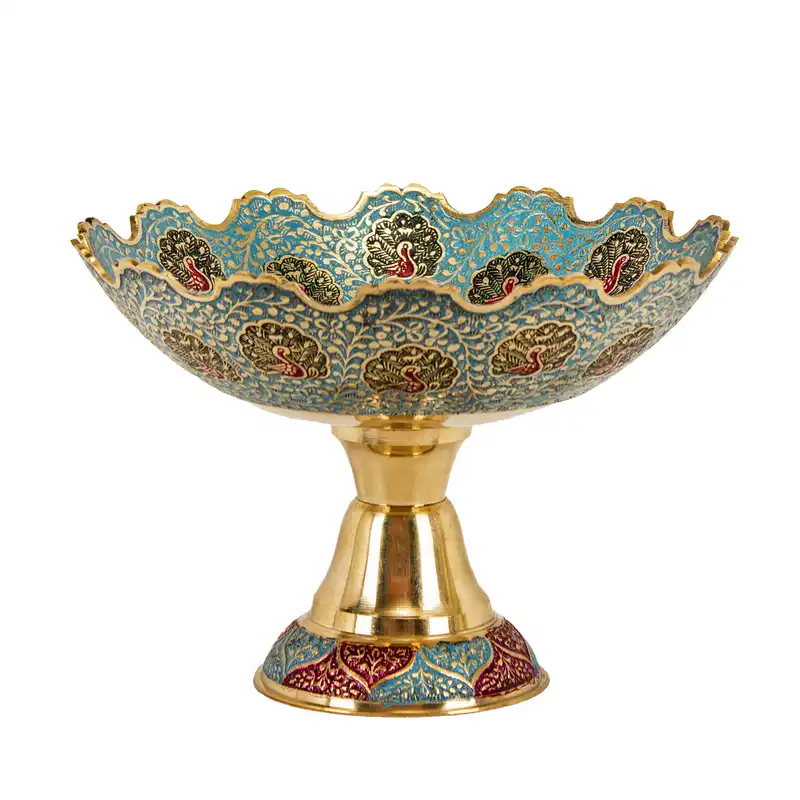 ست 4 تکه میوه خوری میناکاری مدل پایه دار طرح طاووس کد 5990