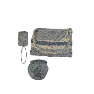 ست کیف بافتنی طرح مکرومه مجموعه 3 عددی