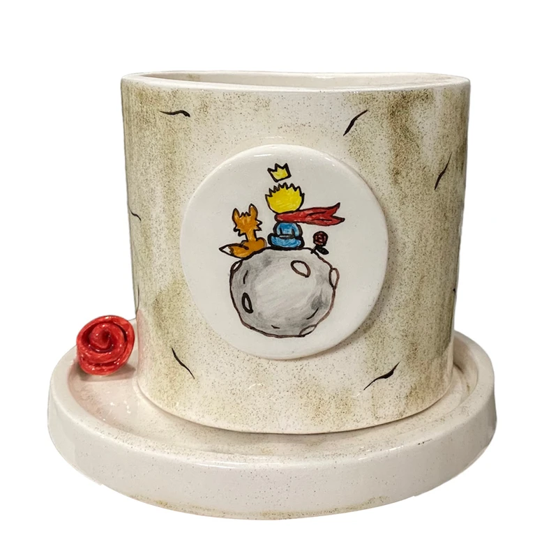 گلدان سرامیکی مدل شازده کوچولو به همراه زیر گلدانی
