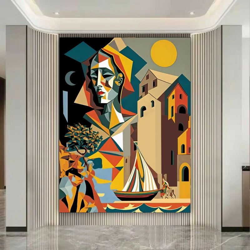 پوستر دیواری طرح کوبیسم مدل چهره و قایق کد GR1074