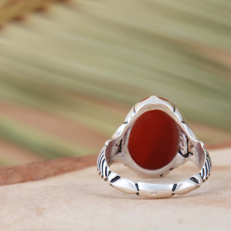 انگشتر نقره مردانه بازرگانی میلادی مدل رکاب سیلندری عقیق کد AM_4319