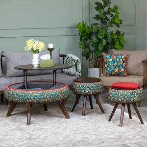 میز پذیرایی گرد مدل نقش طرح قمصر مجموعه سه عددی