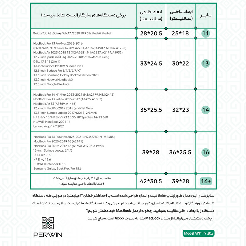 کاور لپ تاپ پِروین مدل LC-23 مناسب برای لپ تاپ 3/4/5 15 اینچی
