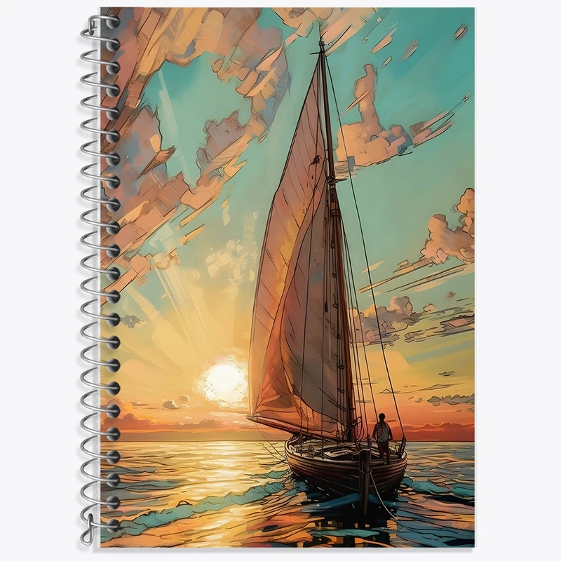 دفتر زبان 50 برگ خندالو مدل دو خط طرح قایق و غروب کد F1388