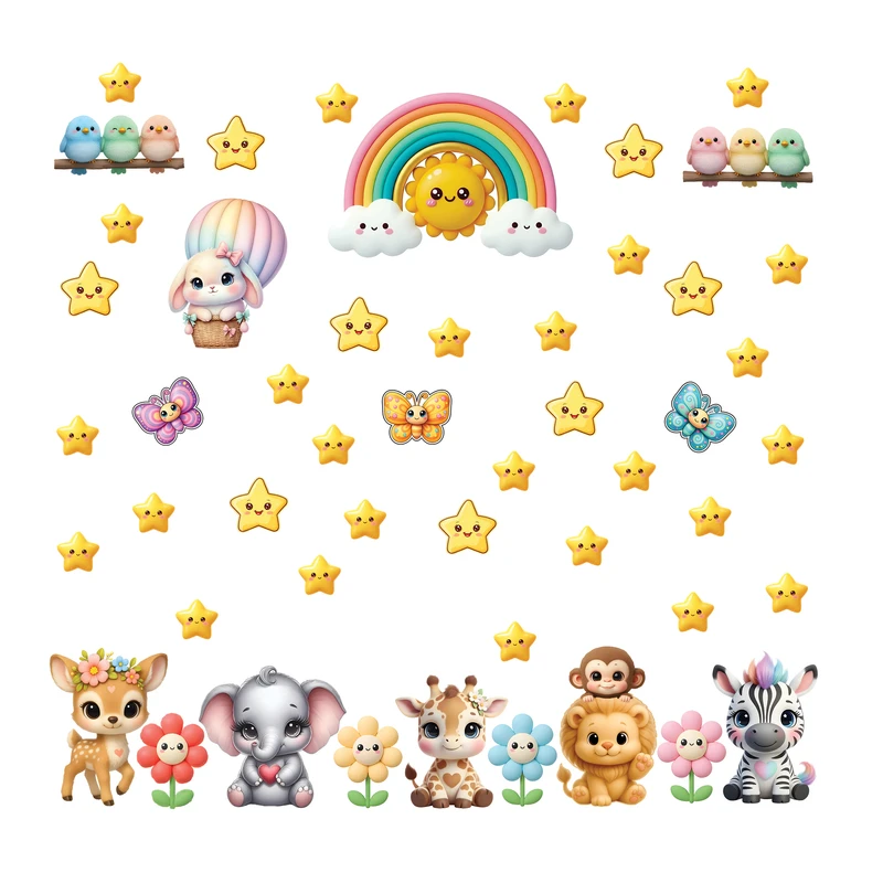 استیکر دیواری کودک مدل حیوانات ناز کد sn-001 مجموعه 50 عددی