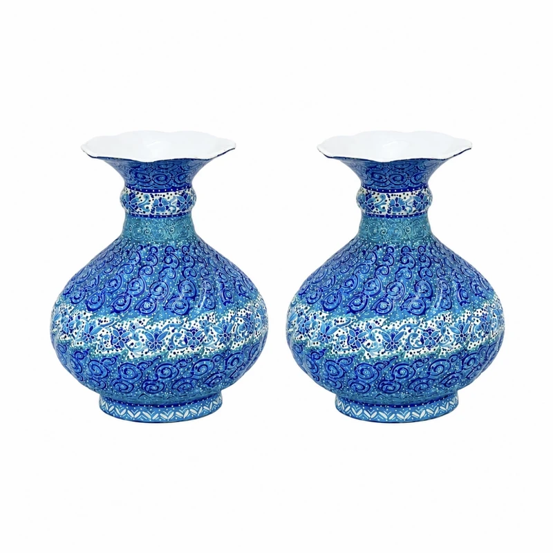 گلدان میناکاری مسی مدل شلغمی بسته دو عددی