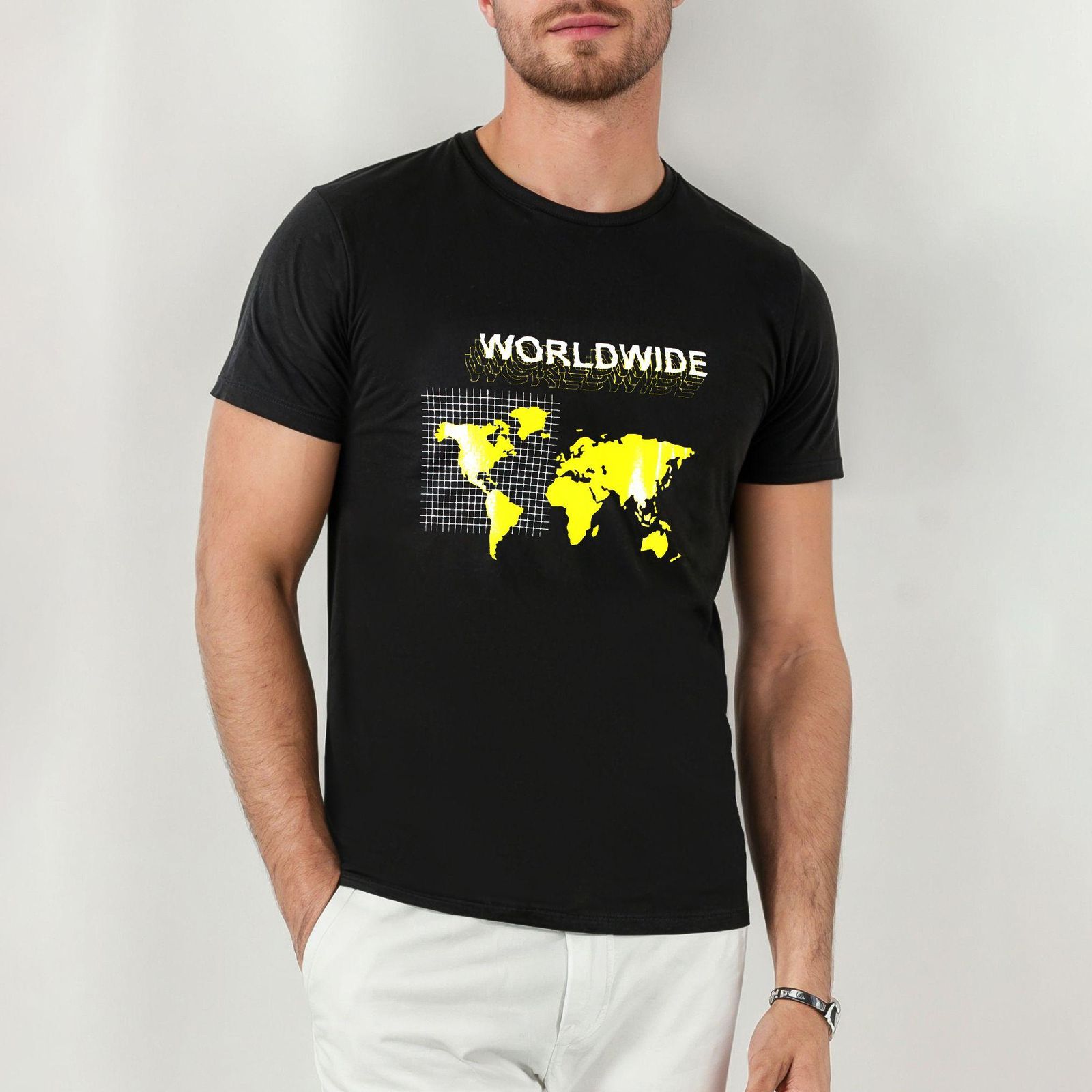 تی شرت آستین کوتاه مردانه موها فیتنس مدل WORLD WIDE -  - 1