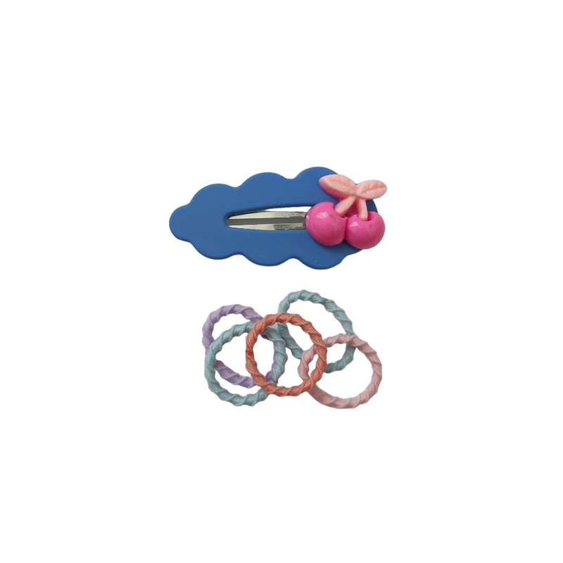 ست گیره و کش مو دخترانه مدل میوه‌ای مجموعه 6 عددی