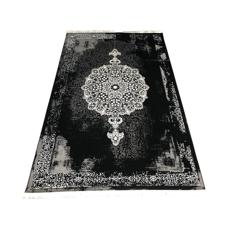 فرش ماشینی 500 شانه زمینه مشکی حاشیه مشکی مدل لارا