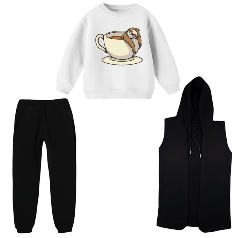 ست 3 تکه لباس راحتی بچگانه مدل تنبل و قهوه کد 2