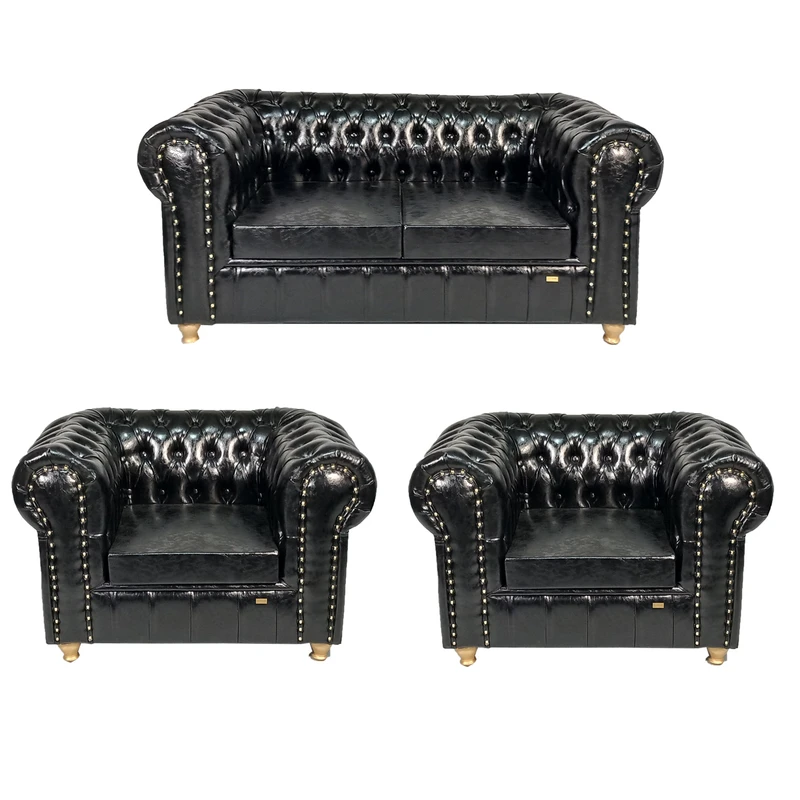 مبل انتظار چهار نفره هلکو مدل چستر گلمیخ پایه طلایی