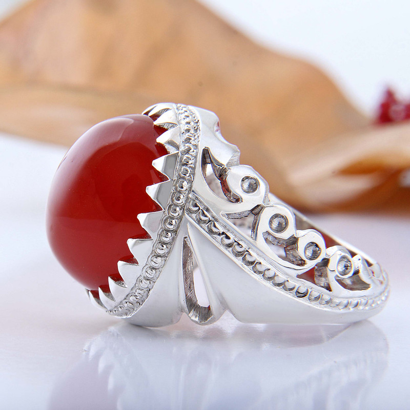 انگشتر نقره مردانه بازرگانی میلادی مدل رکاب دستساز عقیق یمن کد AM_4451