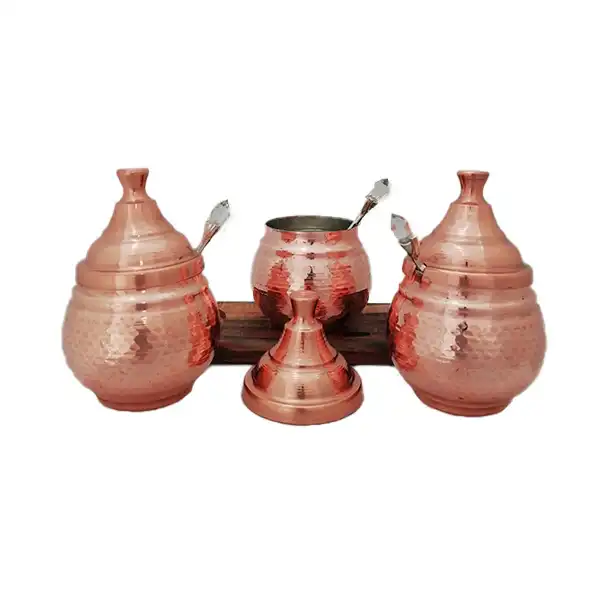 ظرف مسی طرح زیره چوبی کد ZH215 مجموعه 3 عددی