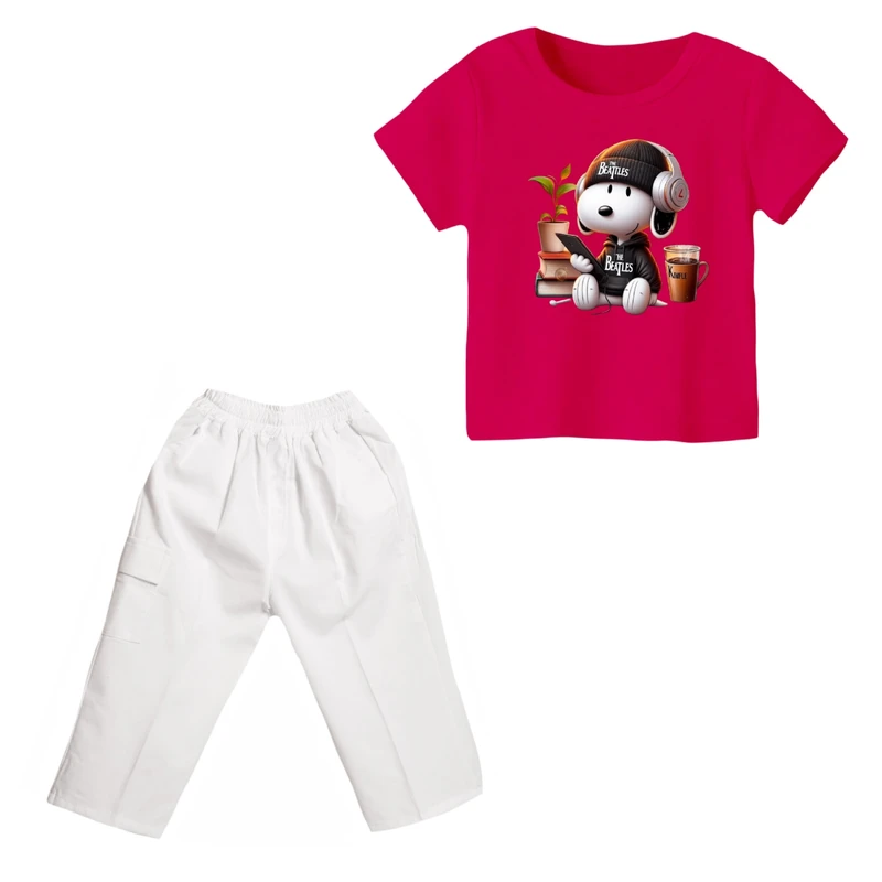 ست تی شرت و شلوارک دخترانه مدل اسنوپی کد ۲۸