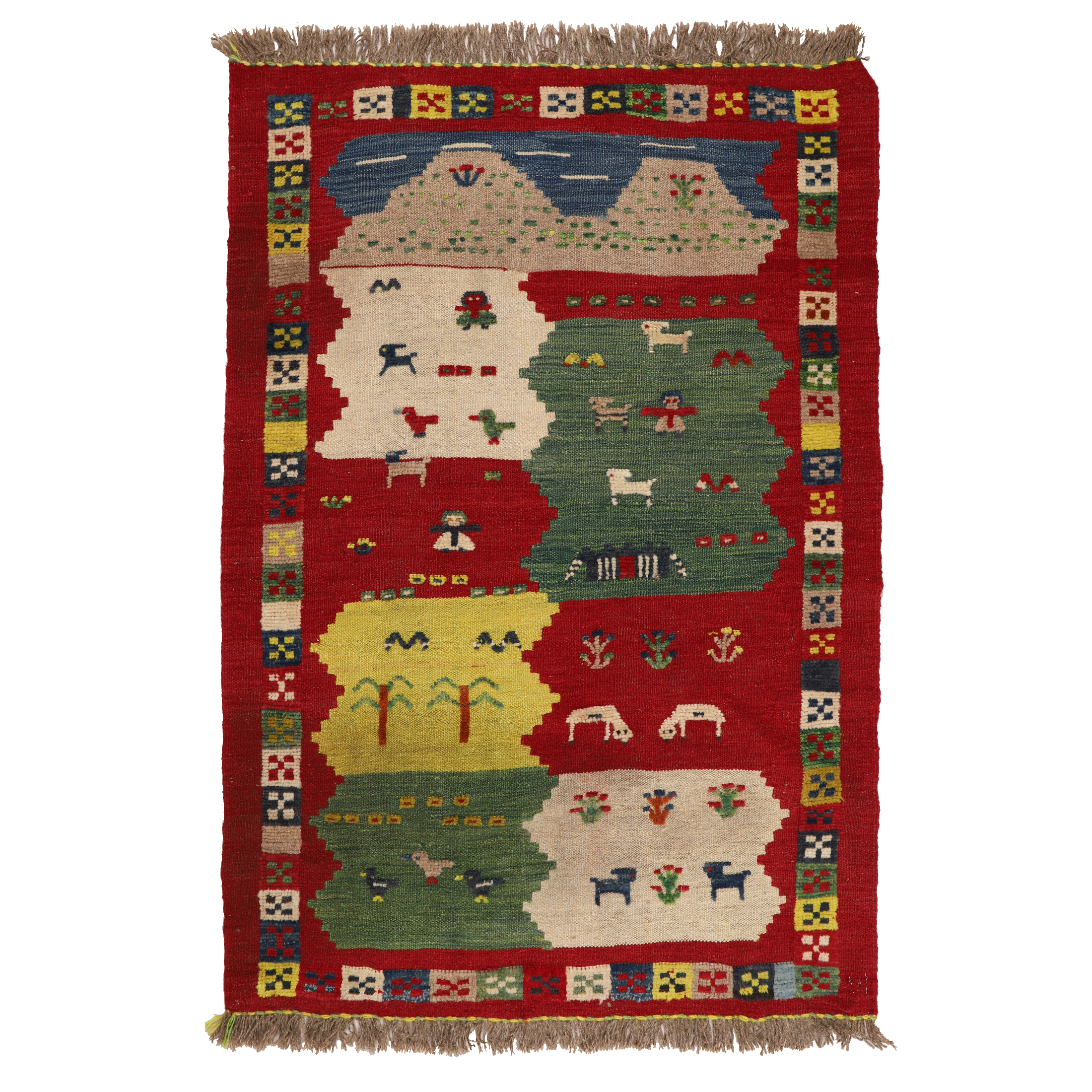 گلیم دستبافت یک و نیم متری طرح قشقایی کد 140333 