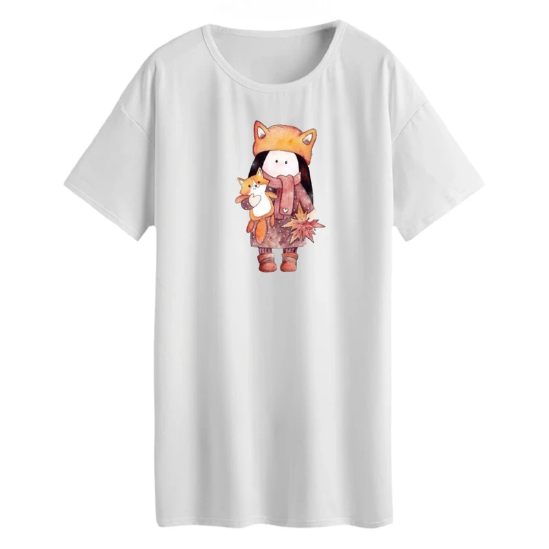 تی شرت لانگ زنانه مدل دخترک روباه