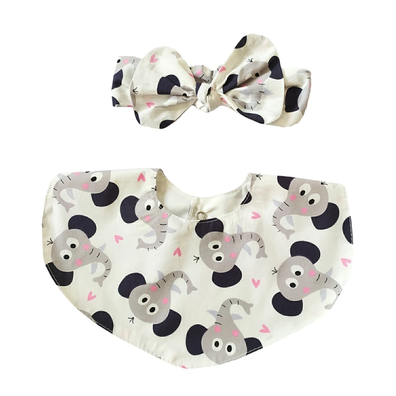 پیش بند نوزادی لیمونار گالری مدل فیل و قلب به همراه هدبند