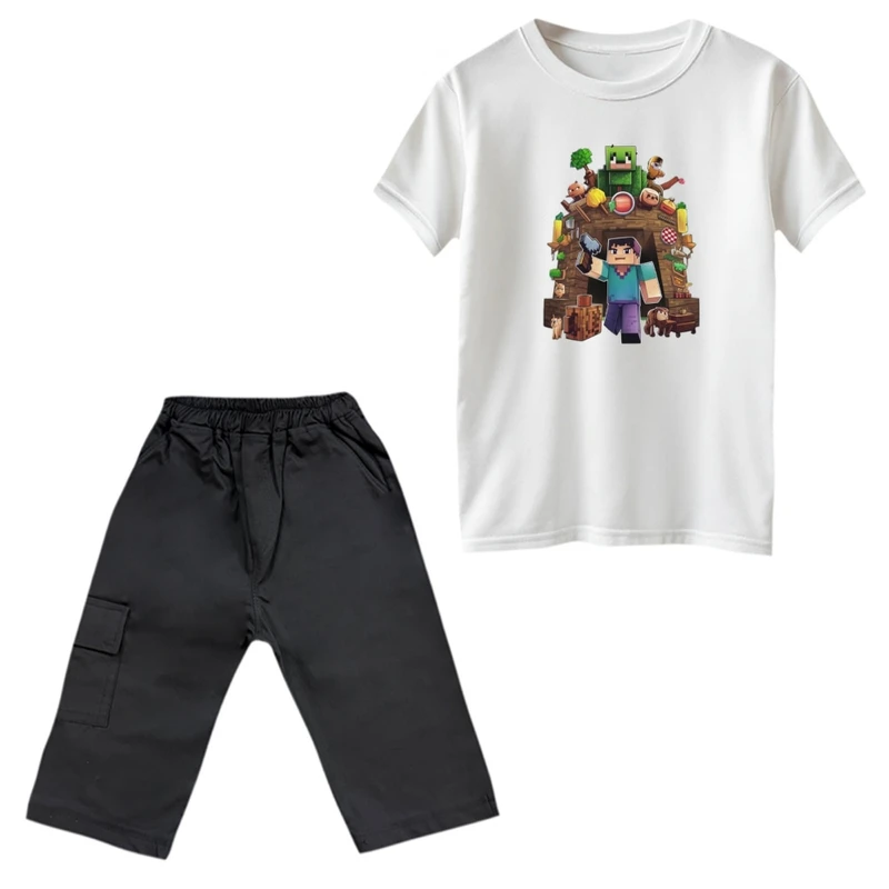 ست تی‌شرت و شلوارک پسرانه مدل ماینکرفت کد 18