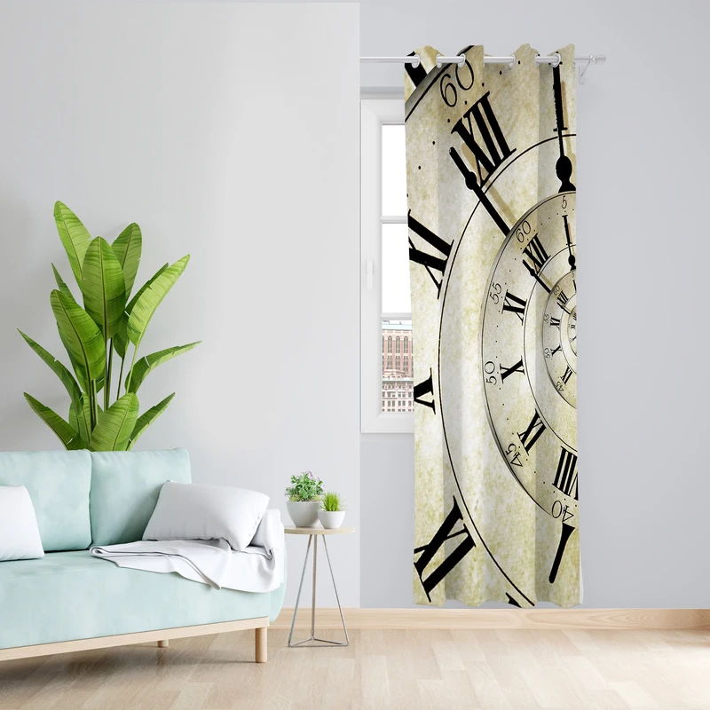 پرده طرح ساعت مدل مخمل پانچی کد L 1010L L Z سایز 140x200 سانتی متر