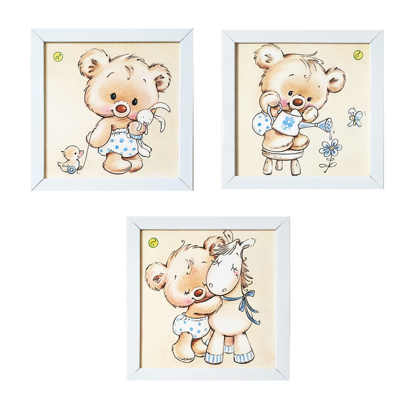 تابلو اتاق کودک و نوزاد مدل خرس مجموعه سه عددی