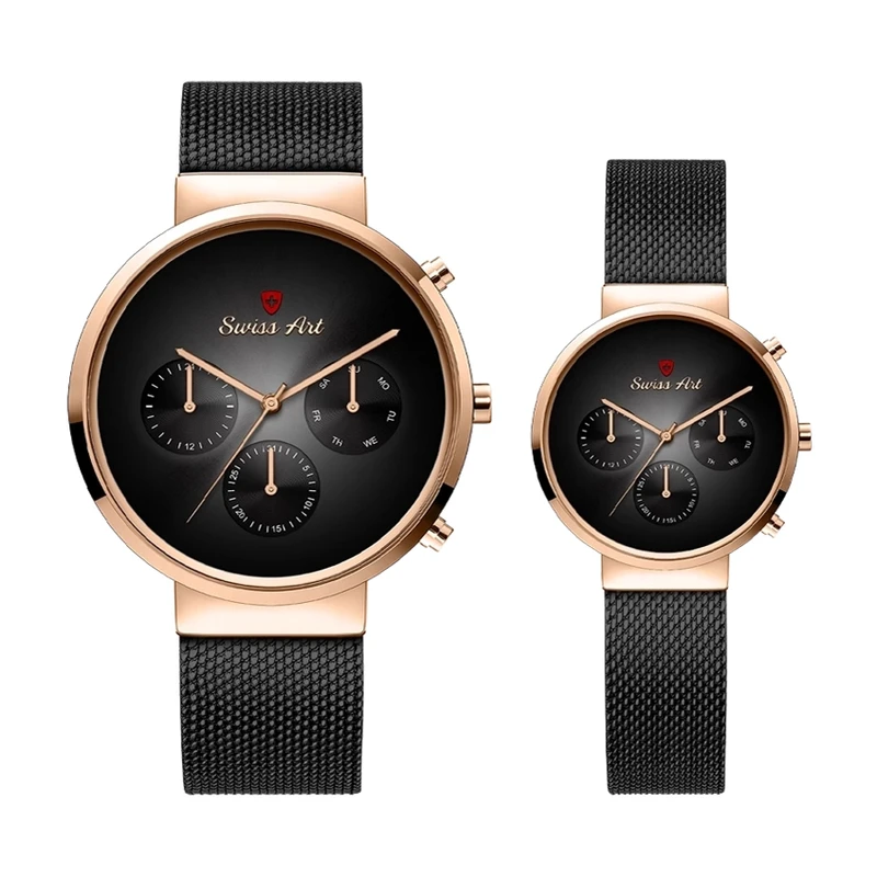 ست ساعت مچی عقربه‌ای کوارتز زنانه و مردانه سوئیس آرت مدل 920122-123BK0401