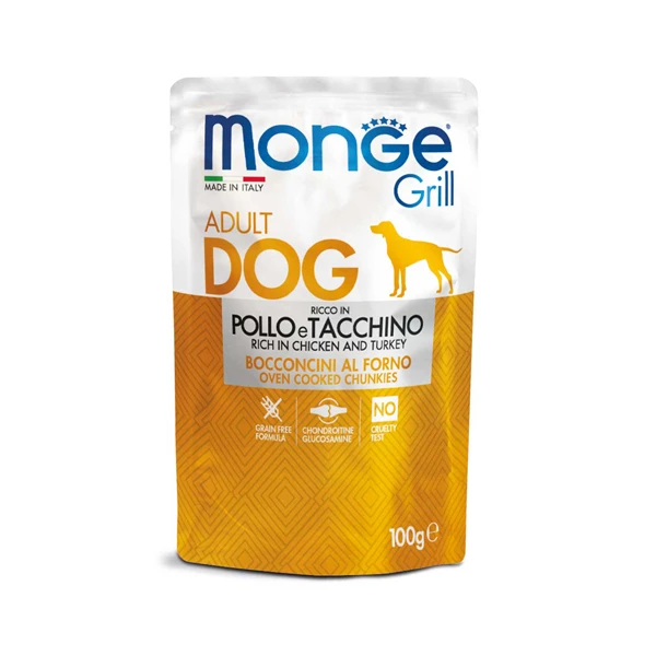 پوچ سگ بالغ مونژه مدل Monge Grill Adult با طعم مرغ و بوقلمون وزن 100 گرم