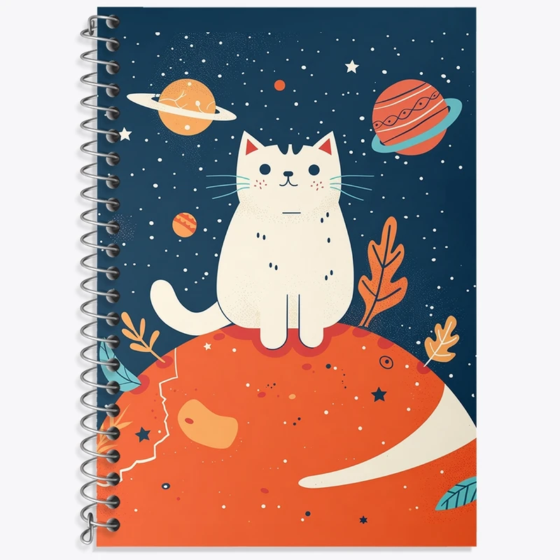 دفتر زبان 50 برگ خندالو مدل دو خط طرح گربه فضایی کد N1449