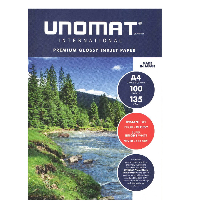 کاغذ چاپ عکس فتوگلاسه یونومات مدل 135g سایز A4 بسته 100 عددی