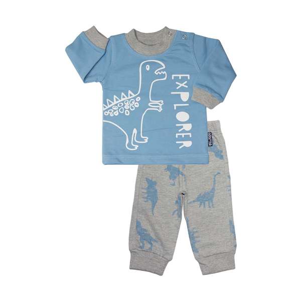 ست تیشرت و شلوار نوزادی آدمک مدل دایناسور کد 11690 رنگ آبی