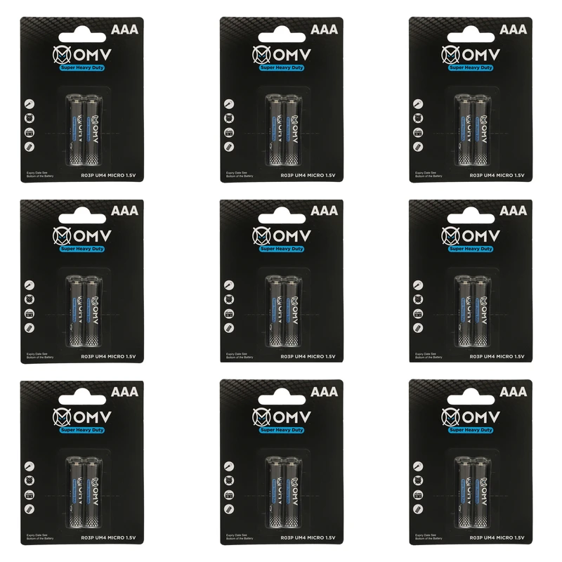 باتری نیم قلمی او ام وی مدل R03P Super heavy duty بسته 24 عددی