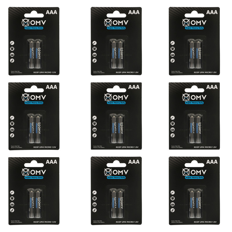 باتری نیم قلمی او ام وی مدل R03P Super heavy duty بسته 24 عددی