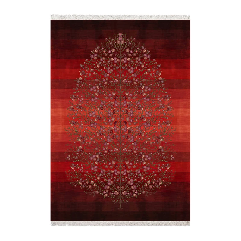 فرش ماشینی زانیس مدل فانتزی طرح نئو کلاسیک زمینه قرمز