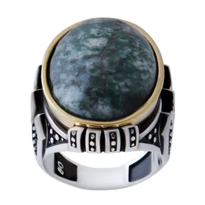 انگشتر نقره مردانه بازرگانی میلادی مدل سنگ عقیق شجر کد AM_499