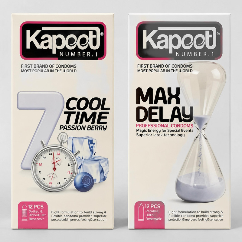 کاندوم تاخیری کاپوت مدل 7COOL TIME بسته 12 عددی به همراه کاندوم تاخیری کاپوت مدل MAX DELAY بسته 12 عددی