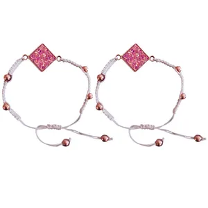 دستبند زنانه مدل دستبافت نشان لوزی بسته دو عددی